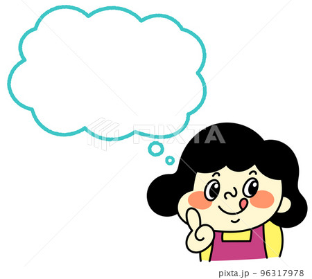 ふきだし　	指さしポーズのコミカルな女性キャラクターイラスト素材 96317978