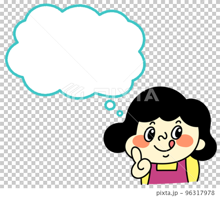 Speech bubble Illustration material of a comical female character with a pointing pose 96317978