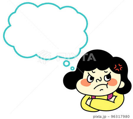 ふきだし　イライラして怒っているコミカルな女性キャラクターイラスト素材 96317980