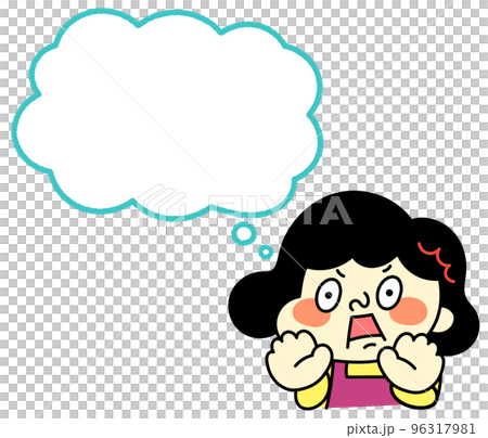 ふきだし　びっくりしているコミカルな女性キャラクターイラスト素材 96317981