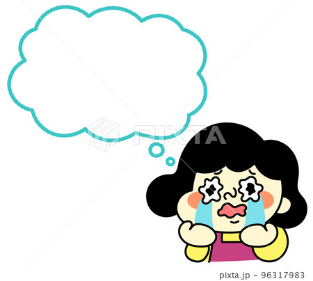 ふきだし　涙を流して号泣するコミカルな女性キャラクターイラスト素材 96317983