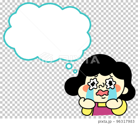 ふきだし　涙を流して号泣するコミカルな女性キャラクターイラスト素材 96317983