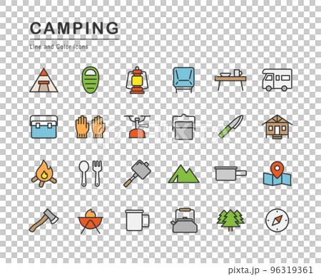 Camping equipment icon set (with line) Camping equipment icon set (with line) 96319361