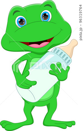 cartoon cute frog with milk bottle cartoon cute frog with milk bottle 96319764