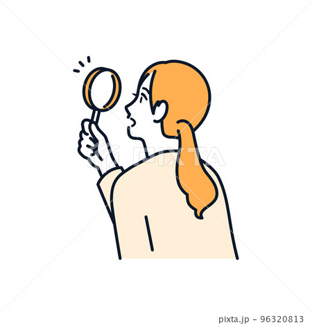 虫メガネを覗くスーツの女性のシンプルなベクターイラスト素材 96320813