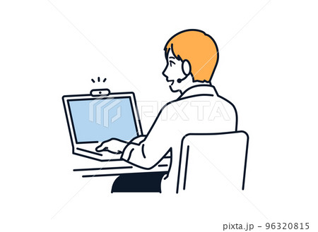 リモートワークをする男性のシンプルなベクターイラスト素材 リモートワークをする男性のシンプルなベクターイラスト素材 96320815