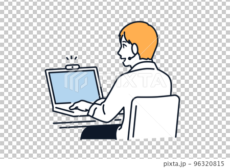 Simple vector illustration material of a man who works remotely Simple vector illustration material of a man who works remotely 96320815