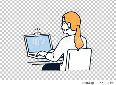 Simple vector illustration material of a woman who works remotely Simple vector illustration material of a woman who works remotely 96320816