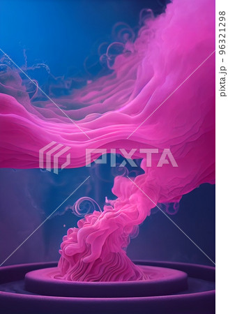 Hand drawn abstract dynamic pink smoke pattern. Collage contemporary print with creative fantasy smoke pattern with explosion. Cloudiness, mist or smog. Artistic vertical template for design. 96321298