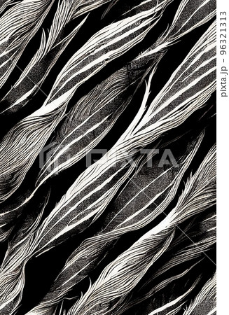 Hand drawn abstract black and white plant leaves pattern. Collage contemporary print with monochrome plant leaves pattern, trendy wallpaper, decorative foliage. Artistic vertical template for design. 96321313