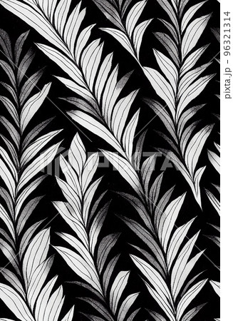 Hand drawn abstract monochrome plant leaves pattern. Collage contemporary print with black and white plant leaves pattern, stylish wallpaper, decorative foliage. Artistic vertical template for design. 96321314