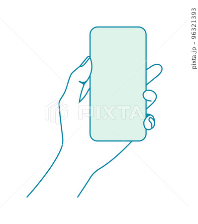 スマートフォンを持っている手のイラスト / スマホ画面内デザインスペース スマートフォンを持っている手のイラスト / スマホ画面内デザインスペース 96321393
