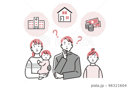 人物 住宅ローン、教育費、家計について考える家族 人物 住宅ローン、教育費、家計について考える家族 96321604