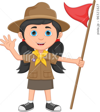 cartoon girl scout waving on white background 96321827