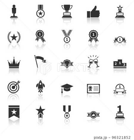 Success icons with reflect on white background 96321852