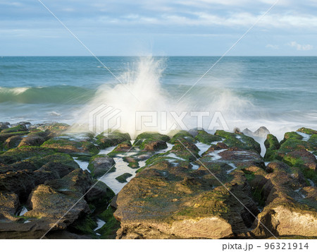 LaoMei green rock troughs /The green Reef in cloudy in New Taipei City,Taiwan. 96321914