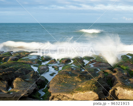 LaoMei green rock troughs /The green Reef in cloudy in New Taipei City,Taiwan. 96321915