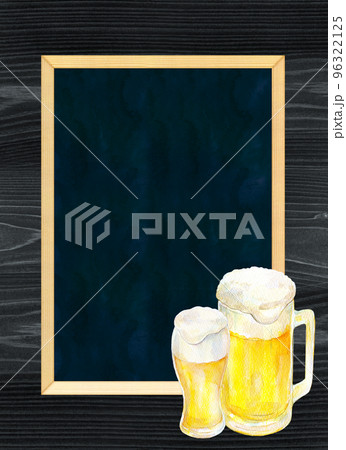 黒板フレーム　生ビール　水彩イラスト 96322125