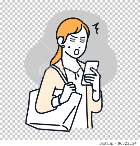 Simple vector illustration material of a business woman who is shocked to see a smartphone 96322154