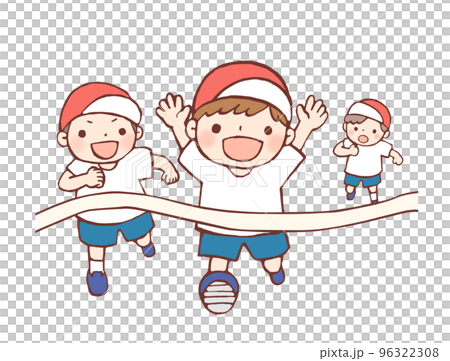 Illustration of a child scoring a goal in a race 96322308