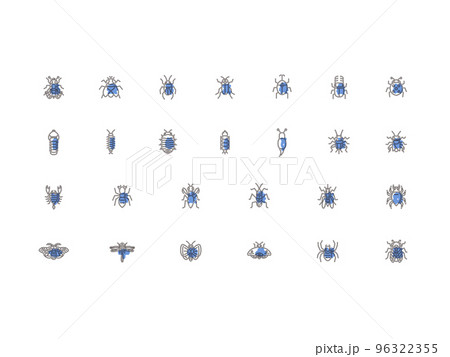 ミニ昆虫のイラストアイコンセット アウトライン青 96322355
