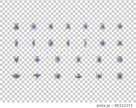 Mini insect illustration icon set outline blue 96322355