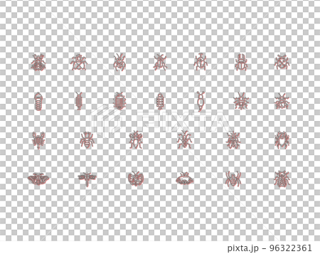 Mini insect illustration icon set color shadow red 96322361
