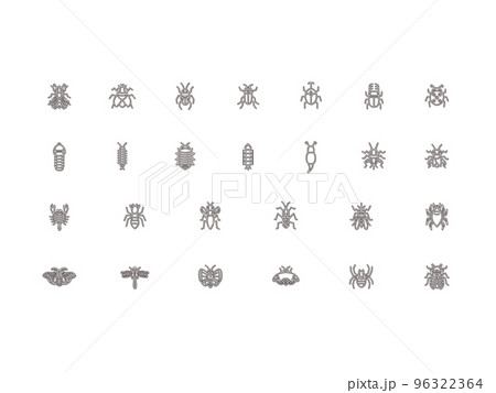 ミニ昆虫のイラストアイコンセット カラーシャドウ灰色 96322364