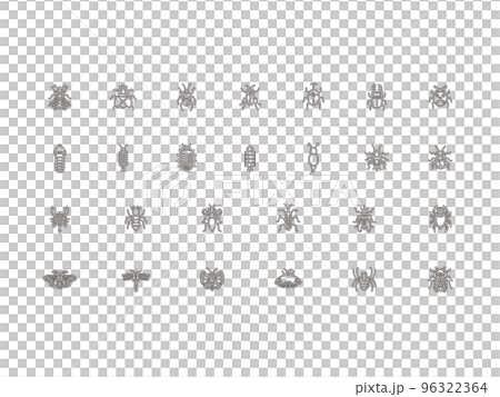 ミニ昆虫のイラストアイコンセット カラーシャドウ灰色 96322364