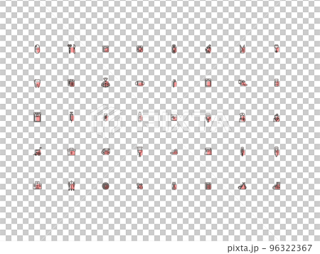 Mini medical illustration icon set outline red Mini medical illustration icon set outline red 96322367