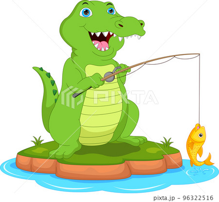 cartoon cute crocodile fishing on white background cartoon cute crocodile fishing on white background 96322516