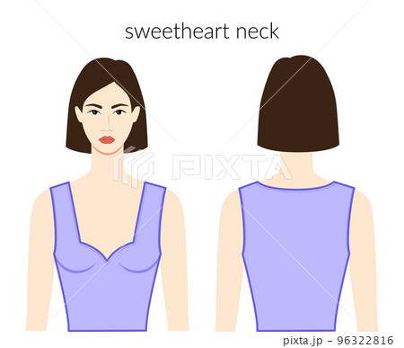 Sweetheart neckline clothes character beautiful lady in lavanda top, shirt, dress technical fashion illustration fitted  96322816