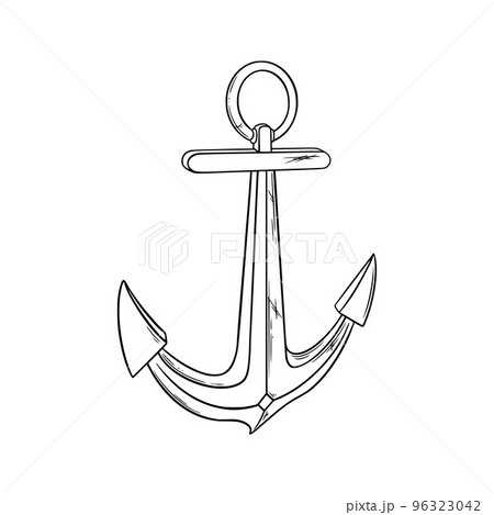 Marine anchor sketch. Metal anchor as a symbol of sea adventures. Vector illustration Marine anchor sketch. Metal anchor as a symbol of sea adventures. Vector illustration 96323042