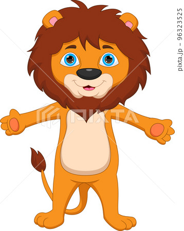 cartoon cute lion waving on white background 96323525