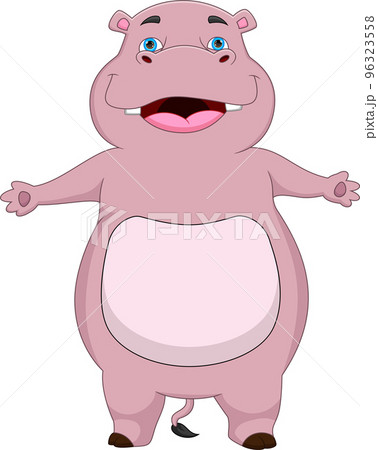 cartoon cute hippo waving on white background cartoon cute hippo waving on white background 96323558