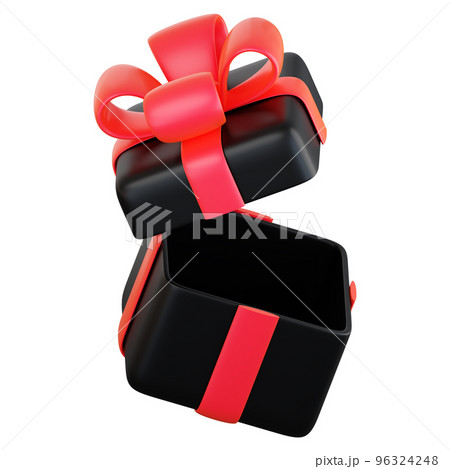 Realistic Black Gift Box With Red Ribbon Bow....のイラスト素材 [96324248] - PIXTA