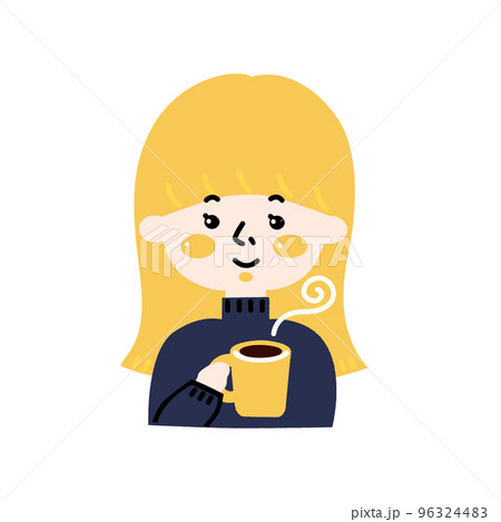 コーヒーカップを持つ金髪女性のイラスト コーヒーカップを持つ金髪女性のイラスト 96324483