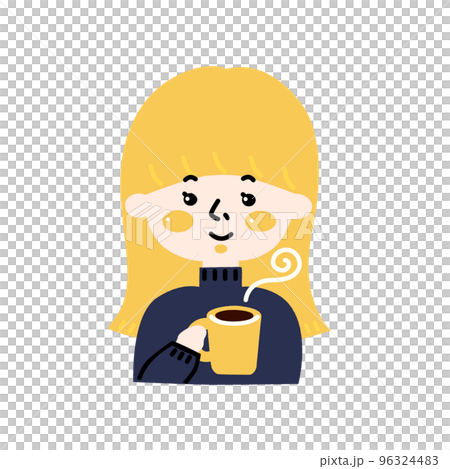 コーヒーカップを持つ金髪女性のイラスト コーヒーカップを持つ金髪女性のイラスト 96324483