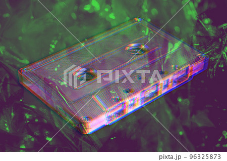 Retro audio compact cassette tape for recorder or player in bright acid neon colors. Vintage Style 80-90s. Template for music album cover, flyer, magazine, leaflet. Nostalgic memories of old school. Retro audio compact cassette tape for recorder or player in bright acid neon colors. Vintage Style 80-90s. Template for music album cover, flyer, magazine, leaflet. Nostalgic memories of old school. 96325873