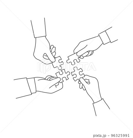 Business people holds in hand a jigsaw puzzle. Team. Business people holds in hand a jigsaw puzzle. Team. 96325991