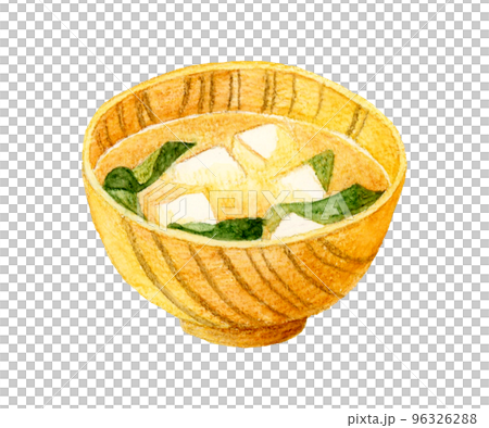 豆腐海苔味噌湯日本手繪水彩插畫素材 96326288
