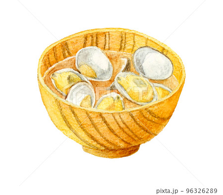 あさりの味噌汁　和食の手描き水彩イラスト素材 96326289