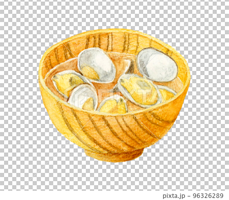 あさりの味噌汁　和食の手描き水彩イラスト素材 96326289