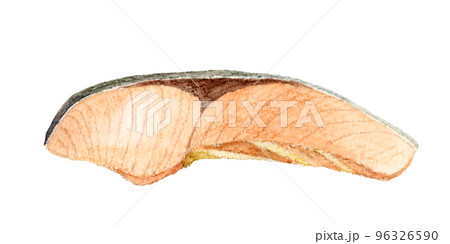 焼き魚（鮭）　和食の手描き水彩イラスト素材 96326590