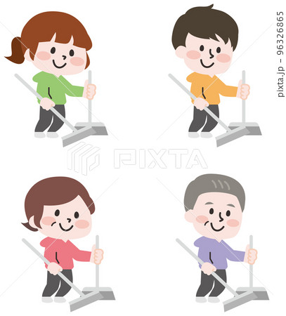掃き掃除をする人物のイラストセット 96326865