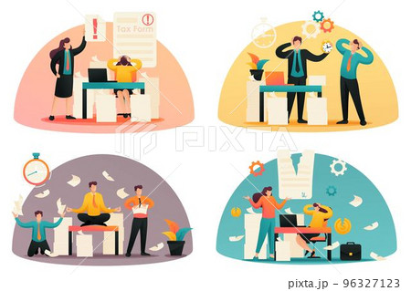 Flat 2D concepts Time of tax payments, Completing the tax form, Stressful situation. Concept for web design 96327123