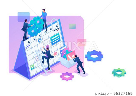 Isometric Businessmen make a business plan for the next month. Concept for web design 96327169