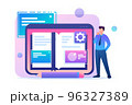 Young man studies the materials of the lessons in electronic form. Flat 2D character. Concept for web design 96327389