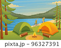 Young people actively spend holidays, Cycling, camping. Vector illustration. Flat 2D character 96327391