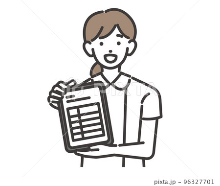 DX推進でタブレットの問診票を持つ、福祉、医療従事者の人物のベクターイラスト素材/医者/看護師 DX推進でタブレットの問診票を持つ、福祉、医療従事者の人物のベクターイラスト素材/医者/看護師 96327701